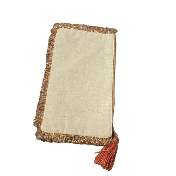 Women’s Embroidered Floral Cosmetic Beige Clutch - Picture 3 of 5